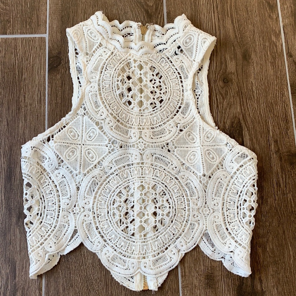 Windsor Cream Lace High Neck Crop Top